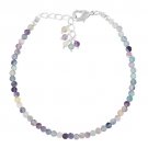 Fluorite Round 3mm Faceted beads adjustable stacking bracelet | STK-2827