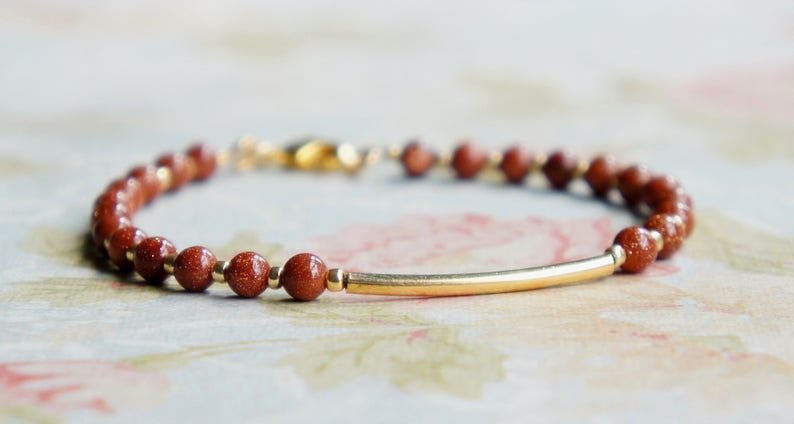 Goldstone Round 6mm Smooth beads adjustable stacking bracelet | STK-3248