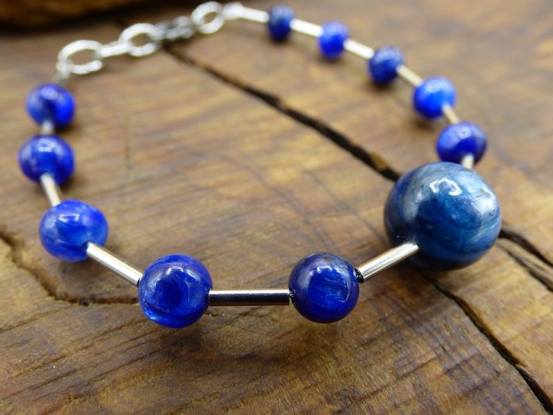 Kyanite Round 4-8mm Smooth beads adjustable stacking bracelet | STK-3794