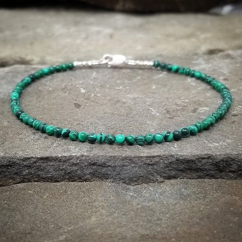 Malachite Round 3mm Smooth beads adjustable stacking bracelet | STK-4537