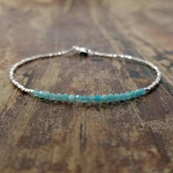 Amazonite Round 2mm Faceted beads adjustable stacking bracelet | STK-0080