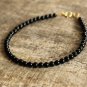 Black Onyx Round 4mm Smooth beads adjustable stacking bracelet | STK-1100