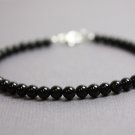 Black Onyx Round 4mm Smooth beads adjustable stacking bracelet | STK-1102