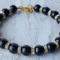 Black Onyx Round 8mm Smooth beads adjustable stacking bracelet | STK-1113