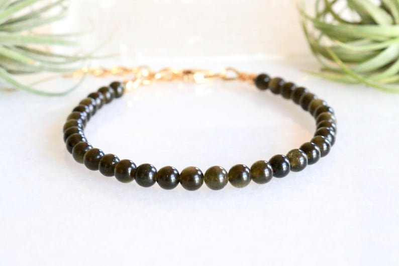 Obsidian Round 3-4mm Smooth beads adjustable stacking bracelet | STK-5004