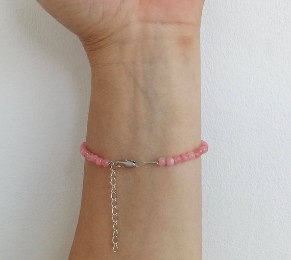 Pink Agate Round 4mm Smooth beads adjustable stacking bracelet | STK-5063