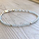 Aquamarine Round 2mm Faceted beads adjustable stacking bracelet | STK-0718