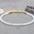 Aquamarine Round 3mm Faceted beads adjustable stacking bracelet | STK-0790