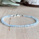 Aquamarine Round 2mm Faceted beads adjustable stacking bracelet | STK-0798