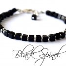 Black Spinel Cube 5mm Smooth beads adjustable stacking bracelet | STK-1307