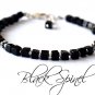 Black Spinel Cube 5mm Smooth beads adjustable stacking bracelet | STK-1307