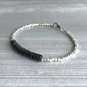 Black Spinel Disk 6mm Smooth beads adjustable stacking bracelet | STK-1311