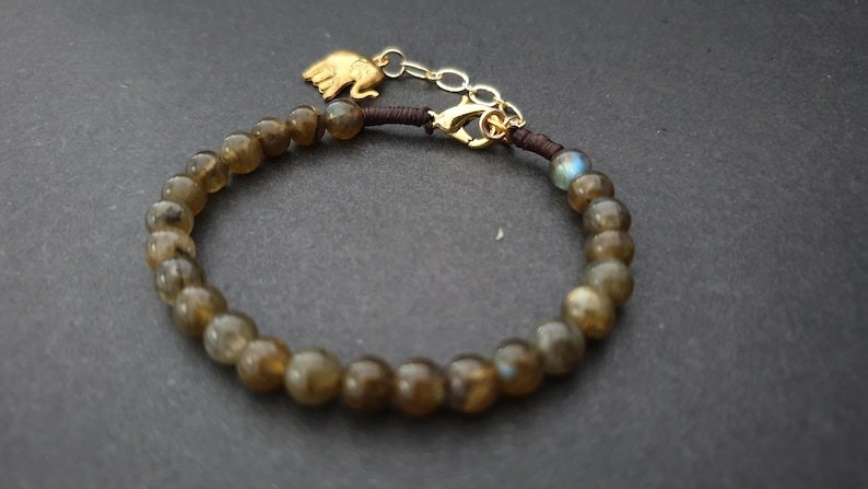 Labradorite Round 8mm Smooth beads adjustable stacking bracelet | STK-3836