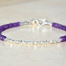 Amethyst Rondelle 3mm Faceted beads adjustable stacking bracelet | STK-0329