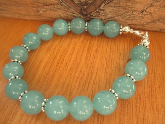 Green Agate Round 12mm Smooth beads adjustable stacking bracelet | STK-3272