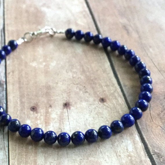 Lapis Lazuli Round 5mm Smooth beads adjustable stacking bracelet | STK-4219