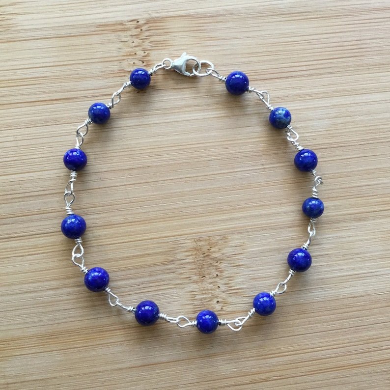 Lapis Lazuli Round 4mm Smooth beads adjustable stacking bracelet | STK-4296