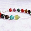 Multi Agate Round 6mm Faceted beads adjustable stacking bracelet | STK-4687