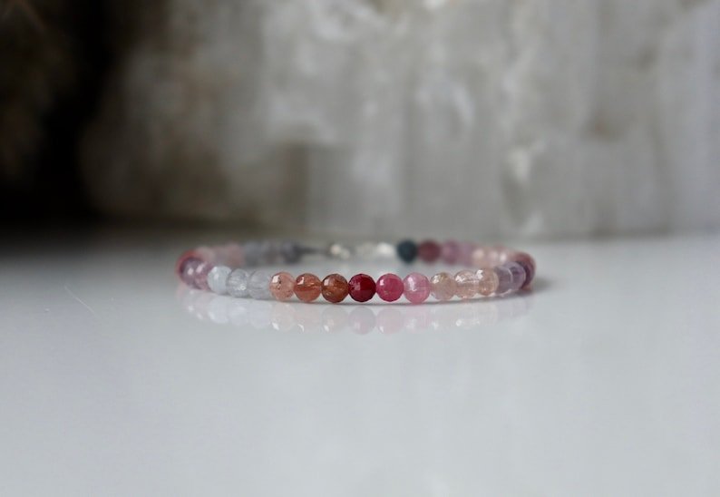 Multi Spinel Round 4mm Smooth beads adjustable stacking bracelet | STK-4852