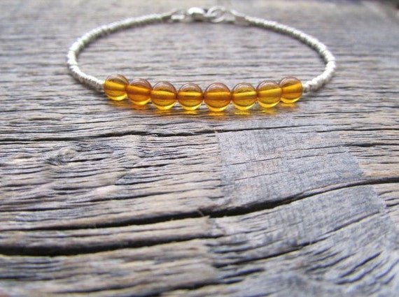Yellow Amber Round 8mm Smooth beads adjustable stacking bracelet | STK-5604