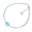 Aquamarine Round 2-8mm Faceted beads adjustable stacking bracelet | STK-0733