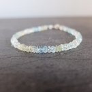 Aquamarine Round 3-4mm Faceted beads adjustable stacking bracelet | STK-0772