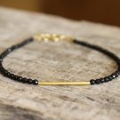 Black Onyx Round 2.5mm Faceted beads adjustable stacking bracelet | STK-1089