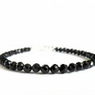 Black Spinel Round 5mm Faceted beads adjustable stacking bracelet | STK-1248