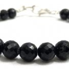 Black Spinel Round 8mm Faceted beads adjustable stacking bracelet | STK-1275