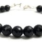 Black Spinel Round 8mm Faceted beads adjustable stacking bracelet | STK-1275