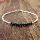 Black Spinel Round 4mm Faceted beads adjustable stacking bracelet | STK-1339