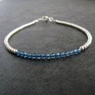Blue Apatite Round 3mm Faceted beads adjustable stacking bracelet | STK-1537