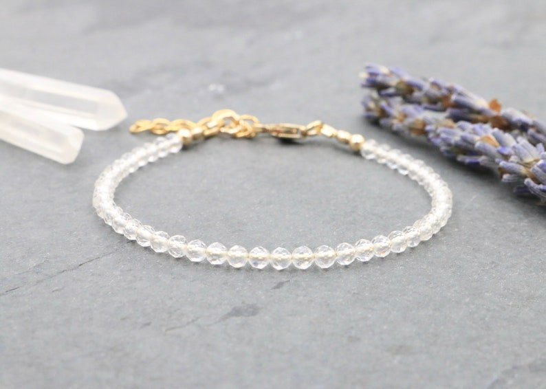 Clear Quartz Round 3mm Faceted beads adjustable stacking bracelet | STK-2280