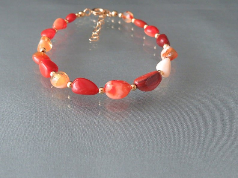 Fire Opal Tumble 6-10mm Smooth beads adjustable stacking bracelet | STK-2817