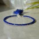 Lapis Lazuli Round 3mm Faceted beads adjustable stacking bracelet | STK-4183