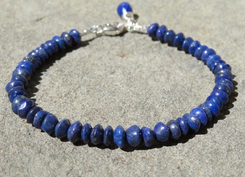 Lapis Lazuli Button 5mm Smooth beads adjustable stacking bracelet | STK-4273