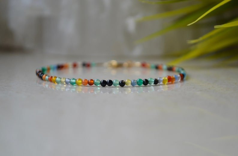Multi Agate Round 2.5mm Smooth beads adjustable stacking bracelet | STK-4685