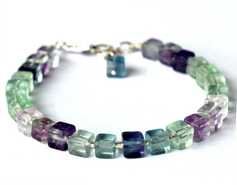 Multi Fluorite Cube 6mm Smooth beads adjustable stacking bracelet | STK-4727