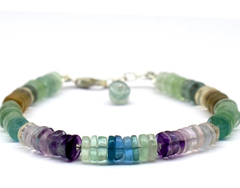 Multi Fluorite Tyre 6mm Smooth beads adjustable stacking bracelet | STK-4729