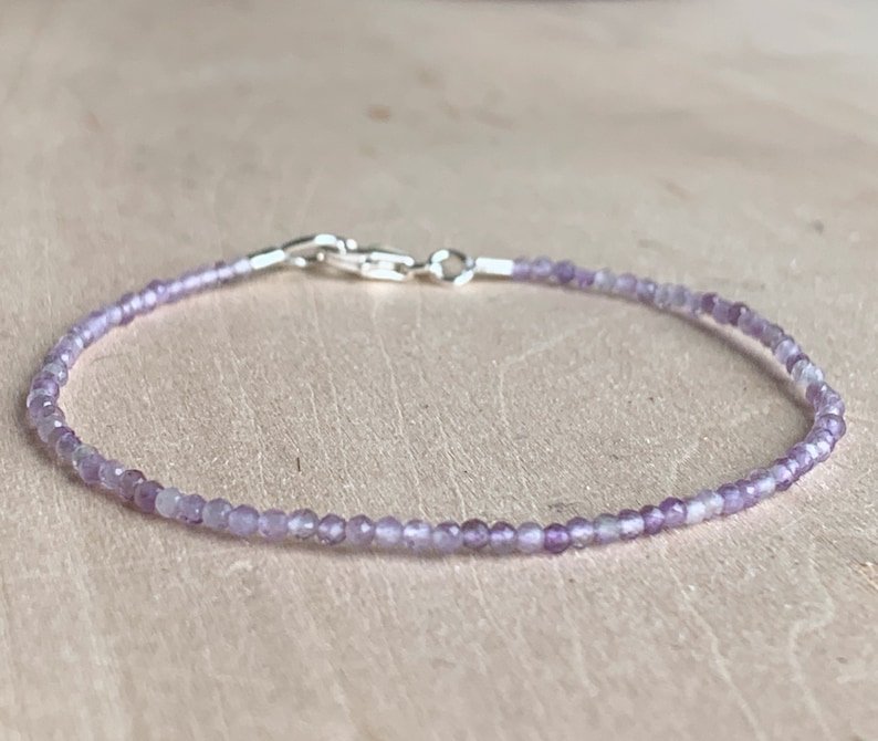 Pink Amethyst Round 2mm Smooth beads adjustable stacking bracelet | STK-5073