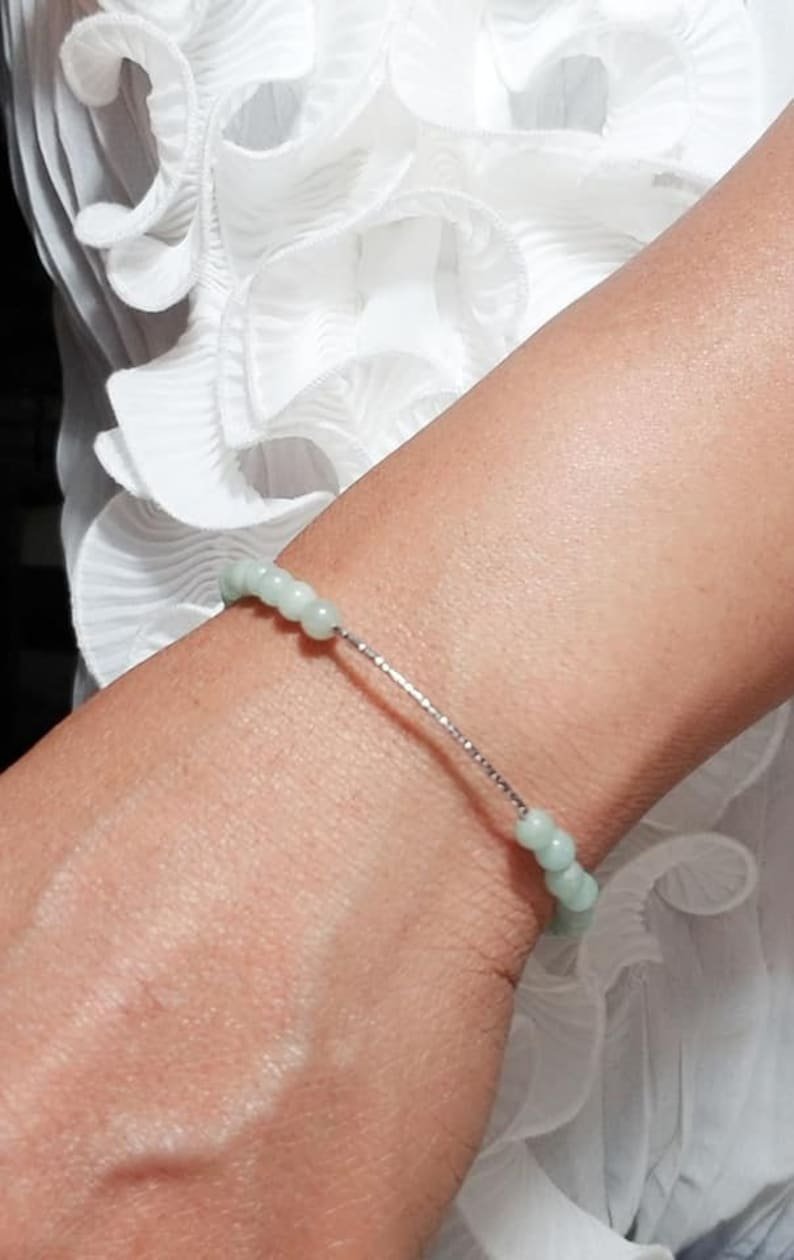 Amazonite Jade Round 4mm Smooth beads adjustable stacking bracelet | STK-0125