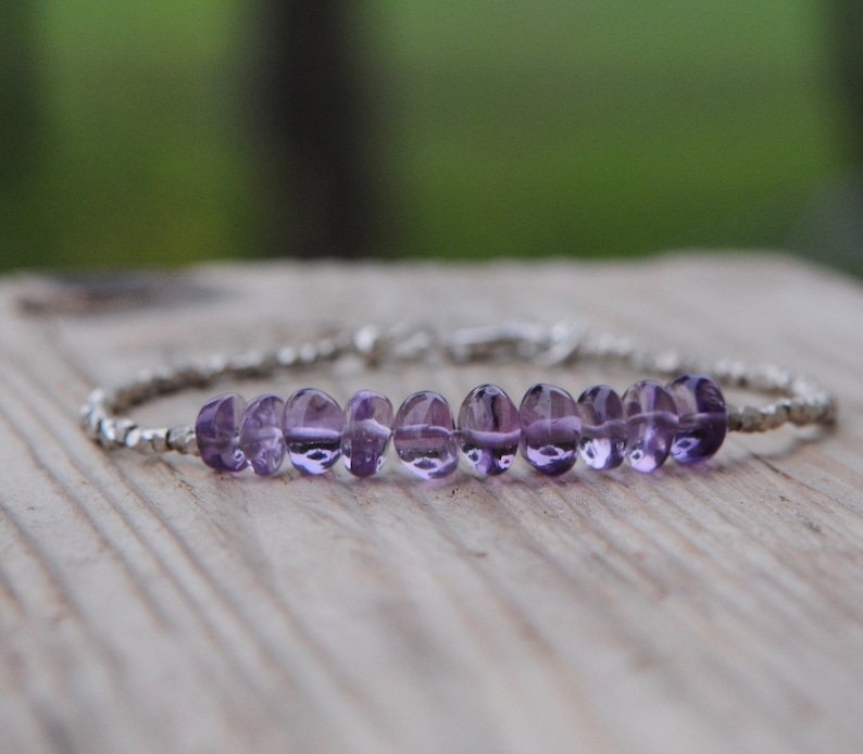 Amethyst Uncut Chips 4mm Smooth beads adjustable stacking bracelet | STK-0337