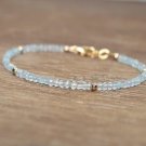 Aquamarine Rondelle 2mm Faceted beads adjustable stacking bracelet | STK-0720