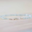 Aquamarine Rondelle 3mm Faceted beads adjustable stacking bracelet | STK-0764