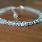 Aquamarine Rondelle 4mm Faceted beads adjustable stacking bracelet | STK-0793