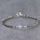 Aquamarine Rondelle 4mm Faceted beads adjustable stacking bracelet | STK-0835