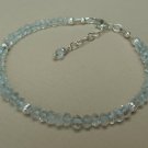 Aquamarine Rondelle 4mm Faceted beads adjustable stacking bracelet | STK-0860