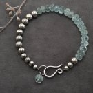 Aquamarine Rondelle 5mm Faceted beads adjustable stacking bracelet | STK-0865