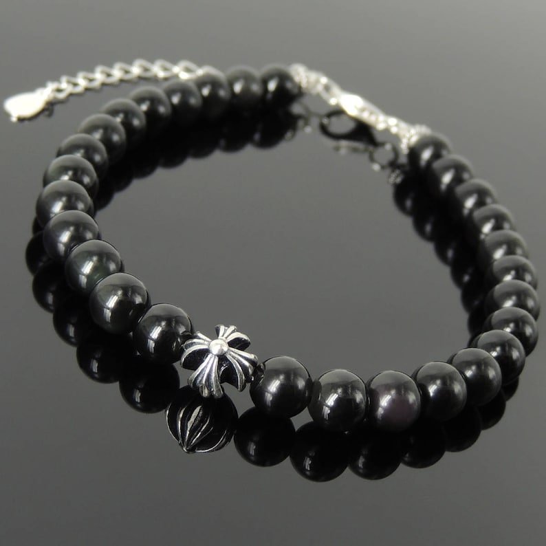 Black Obsidian Round 8mm Smooth beads adjustable stacking bracelet | STK-1082
