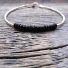 Black Onyx Rondelle 6mm Faceted beads adjustable stacking bracelet | STK-1111